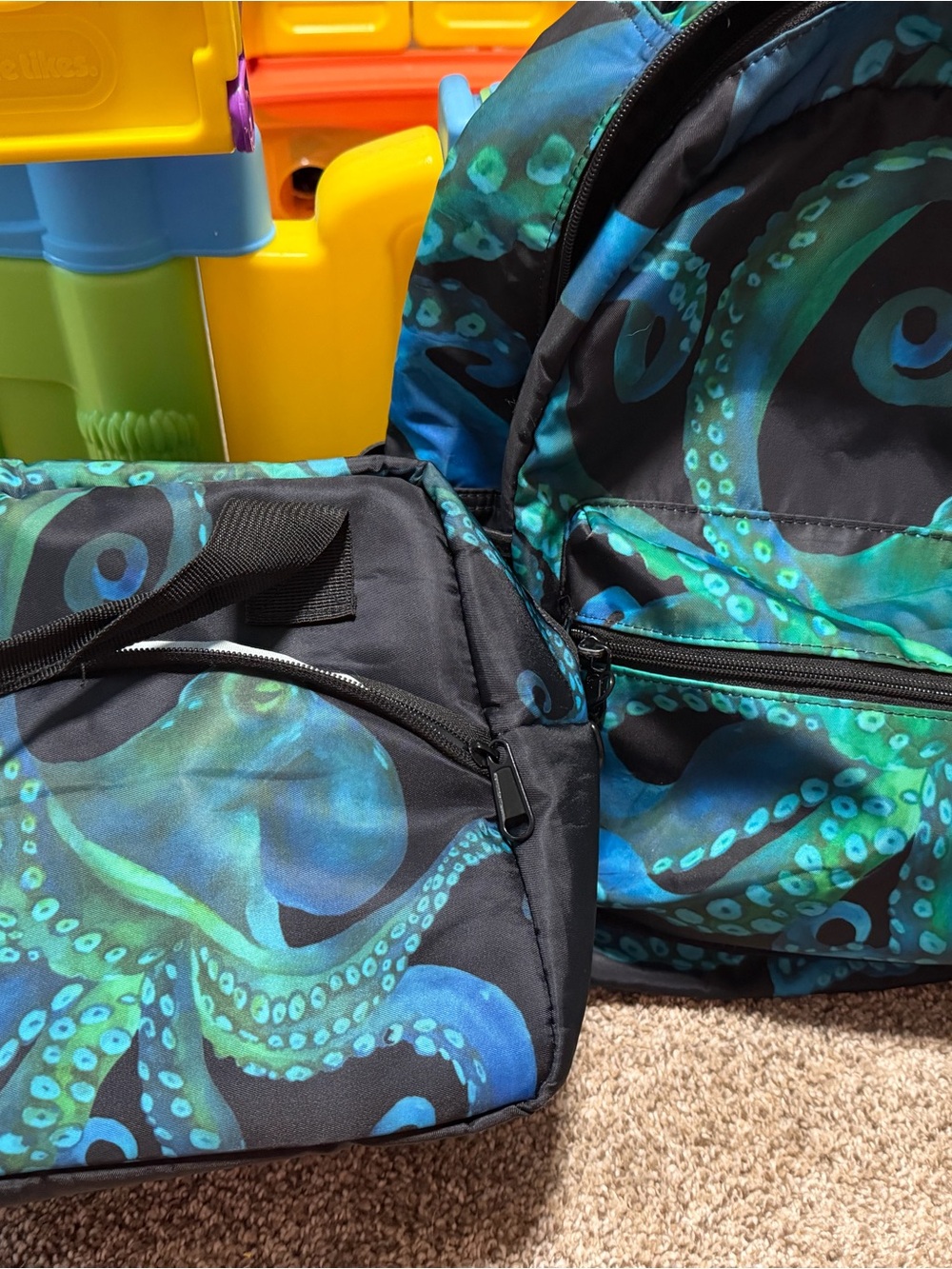 Octopus Print Backpack and Lunch Bag - Blue/Green